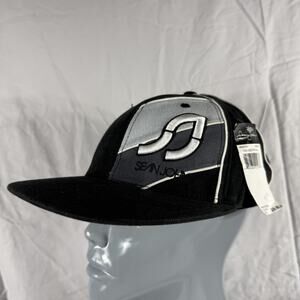 Sean John Hat Cap Fitted One Size Black Gray White Embroidered Flexfit Mens New